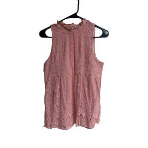 iz Byer M Blush Chiffon Button Neck Tank Top Blouse